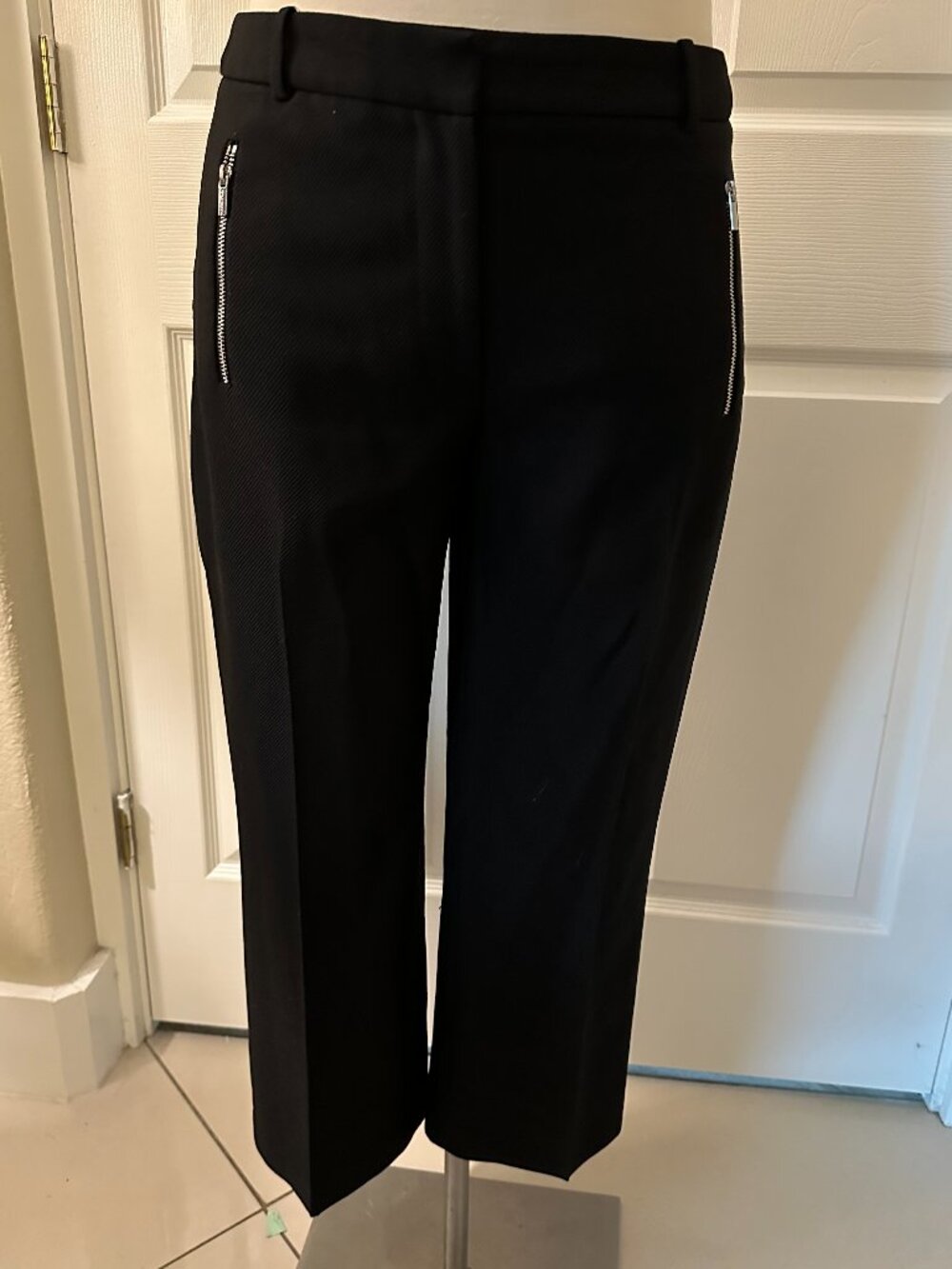 Calvin Klein Black Trousers with Exposed Zipper Detail - Size 8